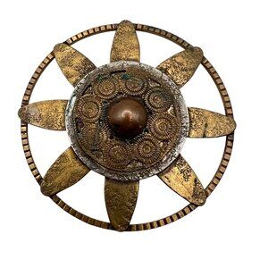 Vintage Marjorie Baer SF Brutalist Brass Brooch 2.75" Modernist Sunburst Studio